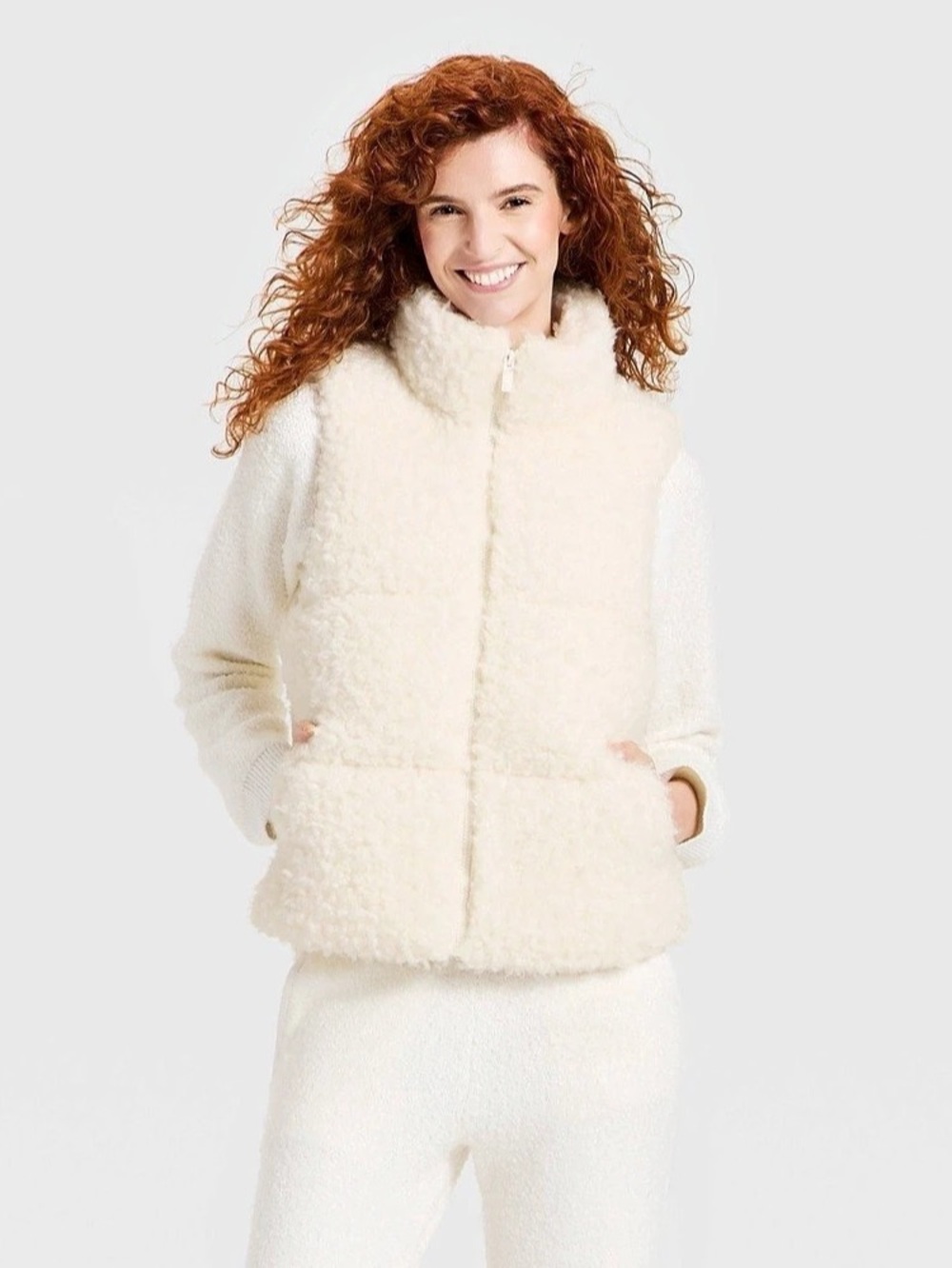 Women's Cozy Alpine Faux Shearling Puffer Vest - Universal Thread Cream S